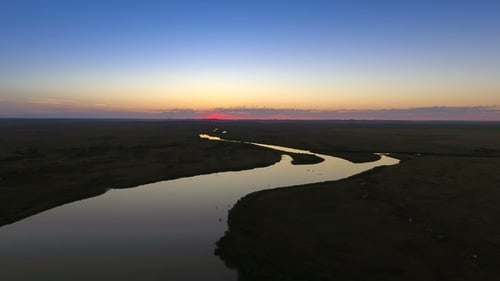 Riverbed at Sunset. View From Above. Idyllic Path