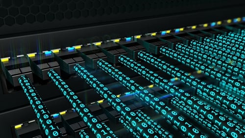Binary Data Flow in High-Tech Server Network Rack