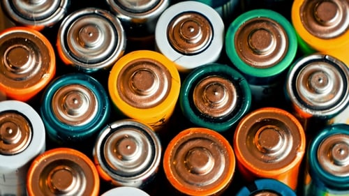 Colorful AA Batteries Close Up View