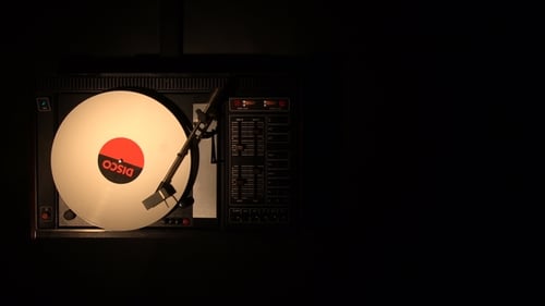 A Retro-styled Film Look of a Spinning Record Player .