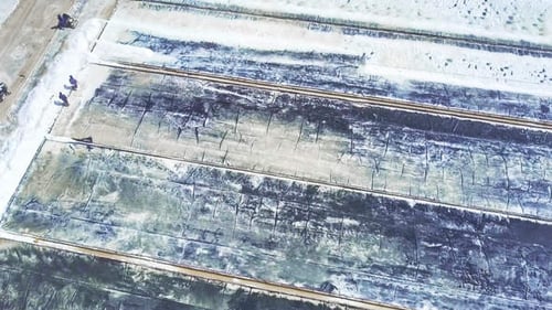 Workers Harvesting Salt in Rural Coastal Salt Ponds