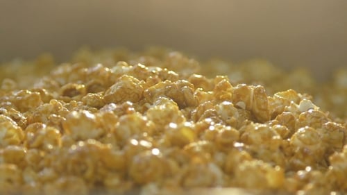 Delicious Caramel Popcorn close up food footage
