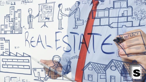Hand Writing Real Estate Over Illustrations