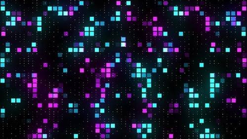 Animated Digital Grid Background with Glowing Cyan and Magenta Squares