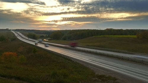 Cars on Highway Road at Sunset, ,