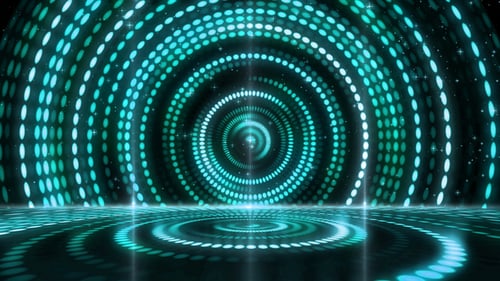 Dynamic Cyan Dot Circle Tunnel and Stage Background