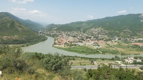 View to Ancient City Mtskheta from Jvari Area in Georgia