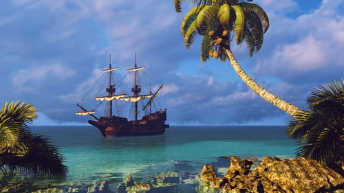 Sailing Ship In The Bay With Clear Water