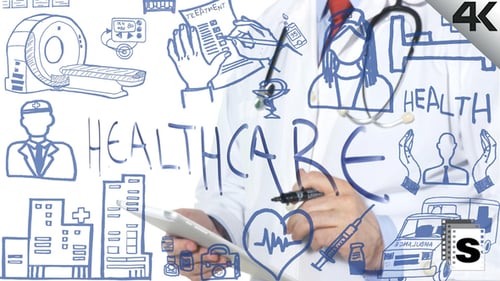 Doctor Writes Healthcare with Medical Drawings