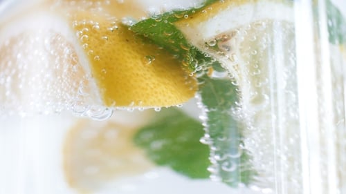 Lemon and Mint Soda Water in Glass