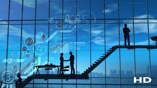 Corporate Progress: Business Team Ascends with Animated Data Visualization