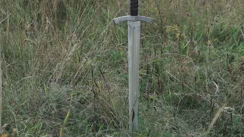 View of Sword in the Soil on the Steppe. Slowly