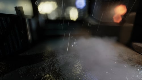 Heavy Rain Falling on Wet Urban Street at Night