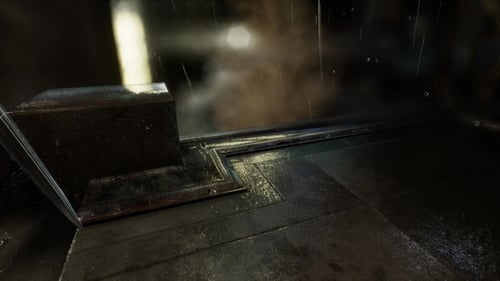 Dramatic Heavy Rain Drops on Gritty Urban Street