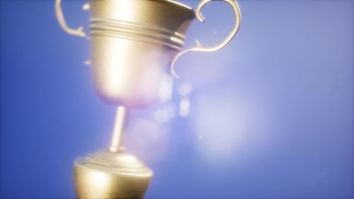 Rotating Gold Trophy with Shimmering Light
