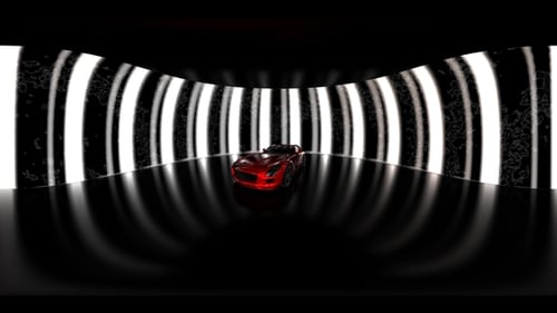 Futuristic Red Sports Car in Dynamic Digital Tunnel