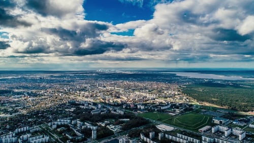 Night Drone Clouds Hypperlapse in Riga City