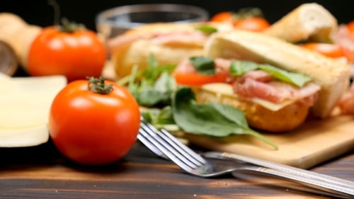 Fresh Sandwiches with Tomato, Cheese, and Greens