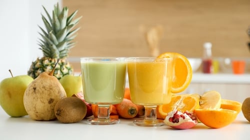 Fruit and Vegetable Smoothies in Bright Kitchen