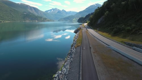 Aerial Footage Road in Norway. Beautiful Nature Norway