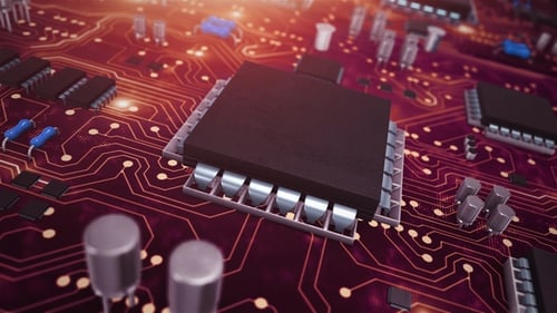 Futuristic Processor on Circuit Board Loop Animation