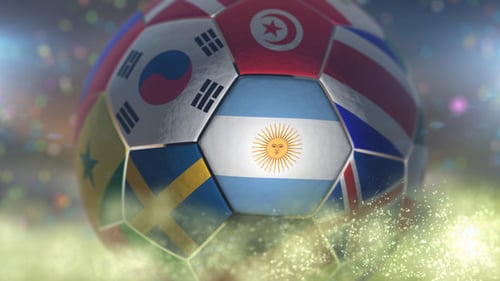 International Soccer Ball with Glowing Flags Reveal for Sports Events