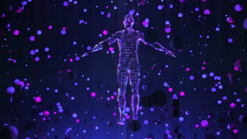 Abstract Futuristic Wireframe Human Rotation with Glowing Particles