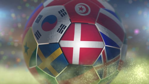 Rotating Soccer Ball with Glowing National Flags Reveal Animation