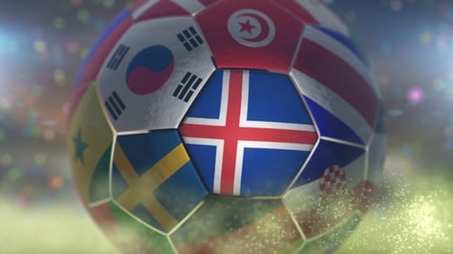 Iceland Flag on a Soccer Ball - Football Fly with Particles
