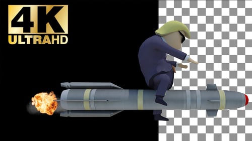 Animated 3D Cartoon Politician Riding Launching Missile