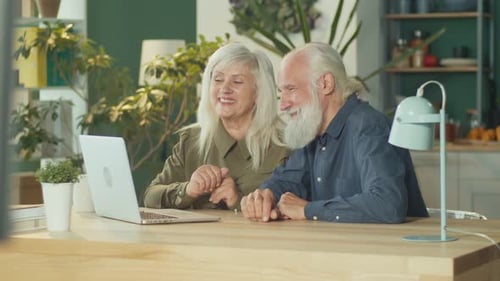 Senior Couple Video Chatting on Laptop at Home