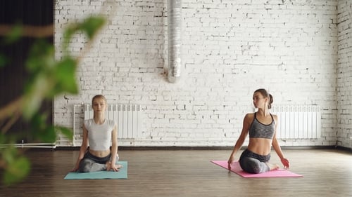 Women Practicing Yoga Poses Indoors