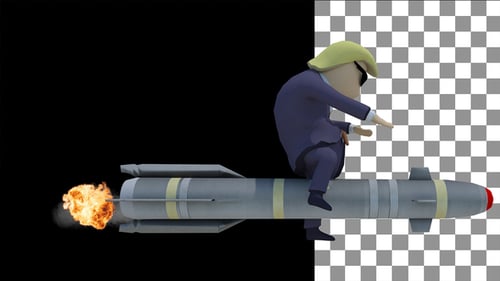 3D Cartoon Man Riding a Launching Missile Animation