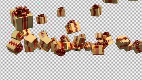 Falling Gold Gift Boxes with Red Ribbons