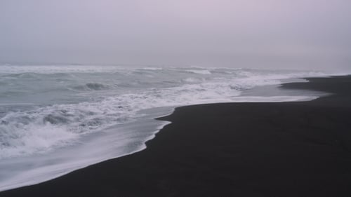 Waves Crashing at Black Sand Beach Iceland