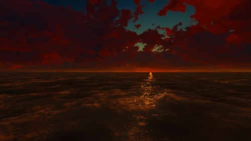 Sunset Ocean And Red Clouds
