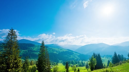 Blue Sky with Clouds Over Mountain