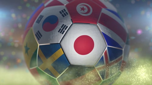 Japan Flag on a Soccer Ball - Football in Stadium