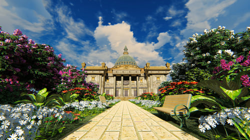 Castillo y callejón de flores