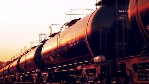 Industrial Oil Tanker Train Moving at Sunset Loop