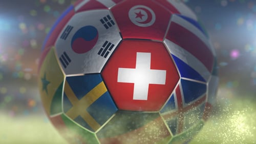 Switzerland Flag on a Soccer Ball - Football Fly with Particles