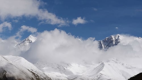 Thick Clouds Floating Over Amazing Touristic Place Mountain Shkhara, Svaneti Region
