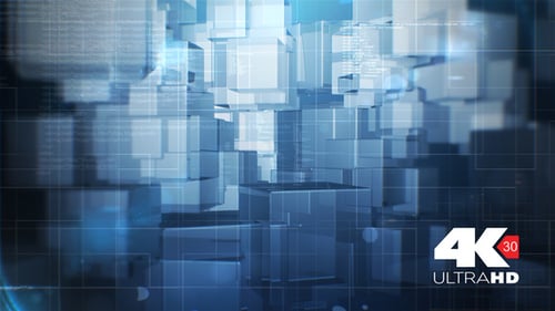 Futuristic Digital Data Flow Background with Geometric Cubes