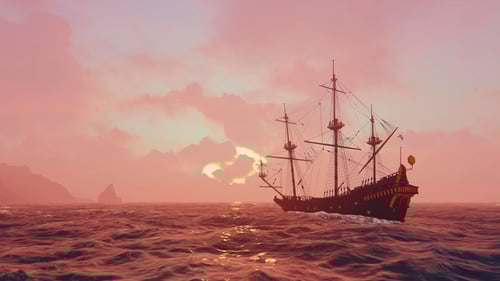 Ancient Frigate In The Sea