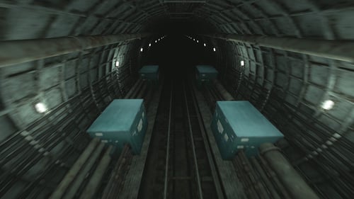 Moving Through a Dark Futuristic Subway Tunnel