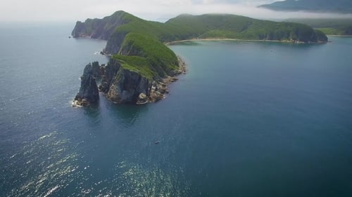 Drone Shoot Along the Coast of Russia on a Sunny Day.