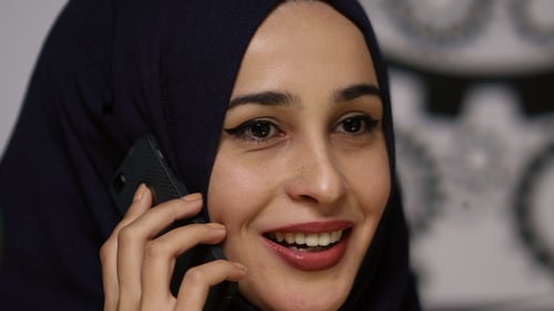 Happy Woman Talking Smartphone