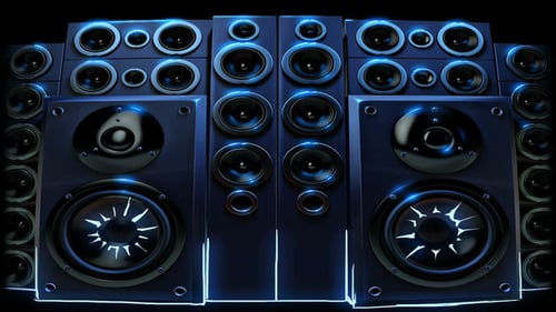 Neon Blue Speakers Pulsating with Light and Audio Visualizer