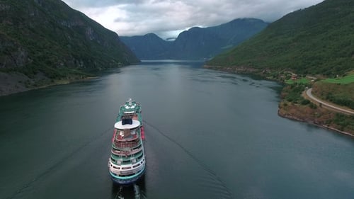 Cruise Ship, Cruise Liners On Sognefjord or Sognefjorden, Norway