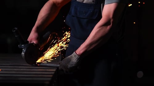 Sparks Flying from Metal Grinding Tool